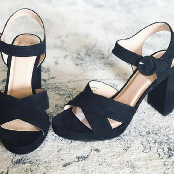 Black Crossband Platform Ankle Strap Heels-8/9.5 - Picture 4 of 4